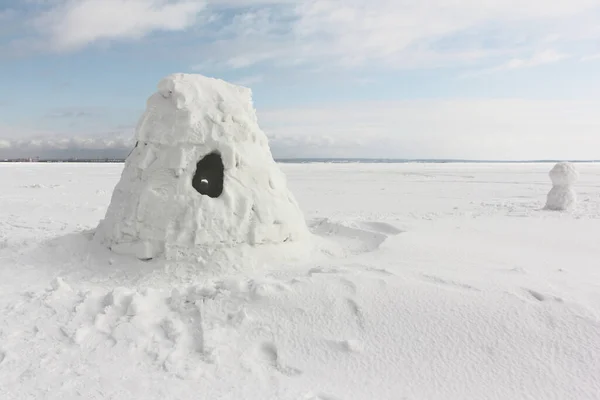 俄罗斯Novosibirsk的Igloo冬季站在一个雪地的水库上 — 图库照片