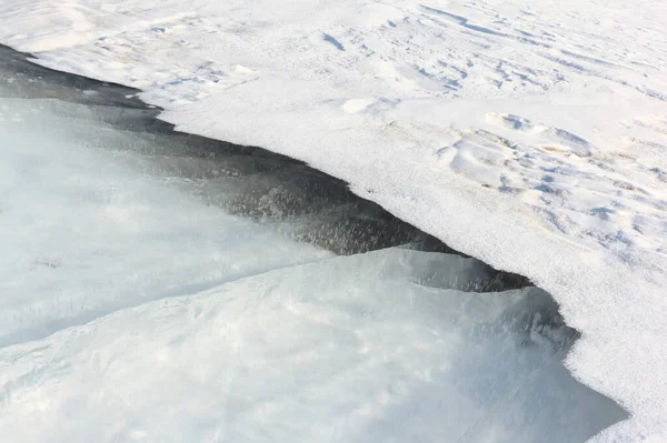 Risse Der Flussoberfläche Winter Nowosibirsk Russland — Stockfoto