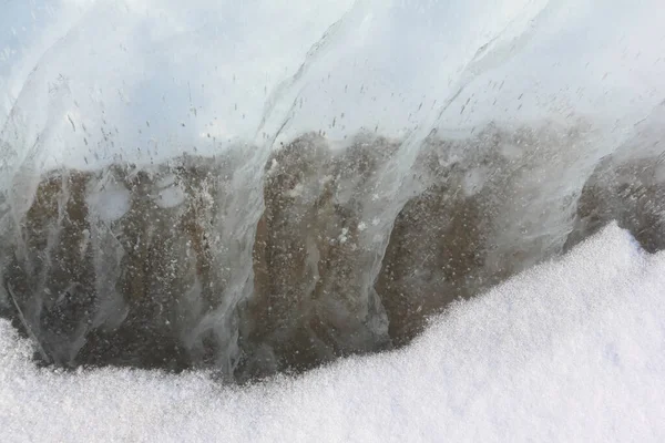 Cracks on the surface of the river in winter, Ob River, Novosibirsk, Russia