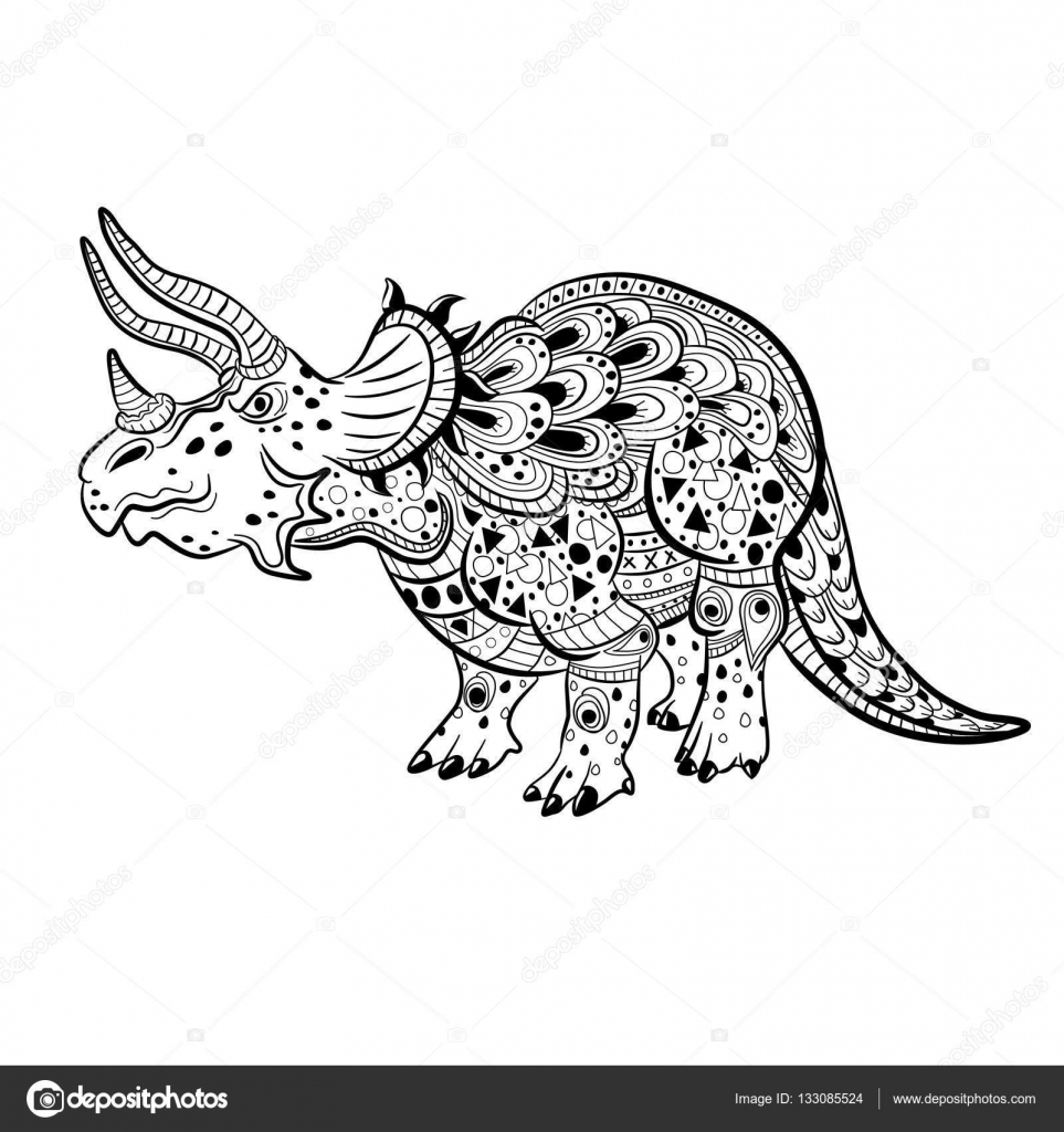 Triceratops reptile préhistorique Livre de coloriage anti Triceratops reptile préhistorique Anti stress Coloring Book pour les adultes — Vector by vitasunny