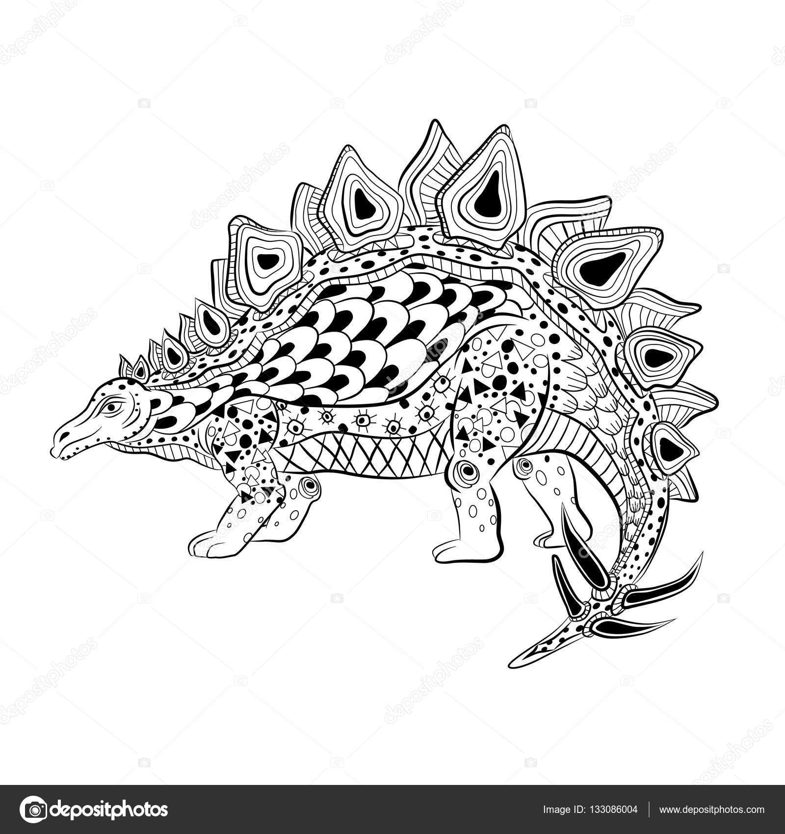 Stegosaurus reptile préhistorique Livre de coloriage anti Stegosaurus reptile préhistorique Anti stress Coloring Book pour les adultes — Vector by vitasunny