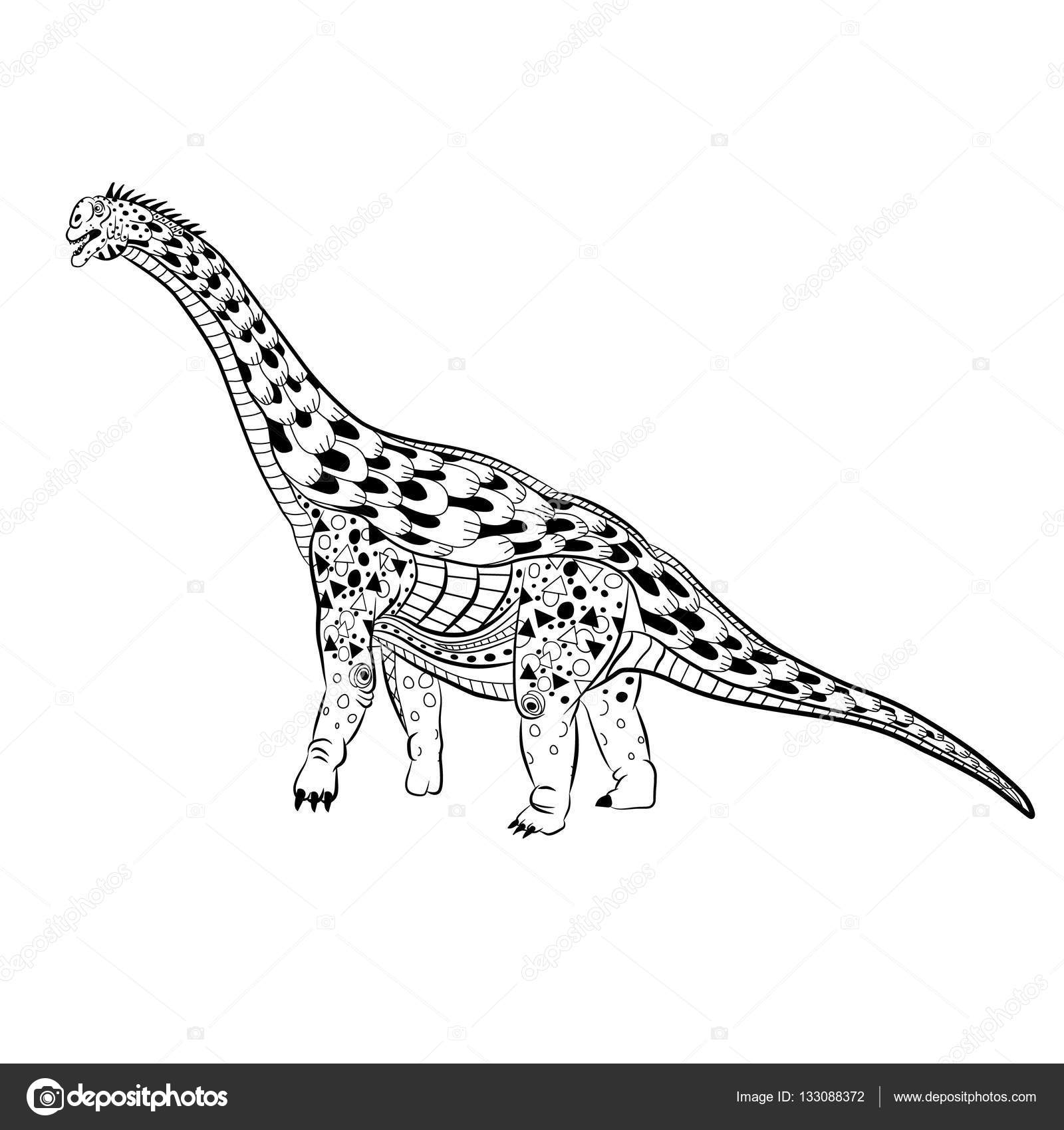 Diplodocus lézard préhistorique Anti stress Coloring Book pour les adultes — Vector by vitasunny