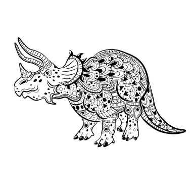 Triceratops - Tarih öncesi sürüngen. Antistress boyama kitabı 