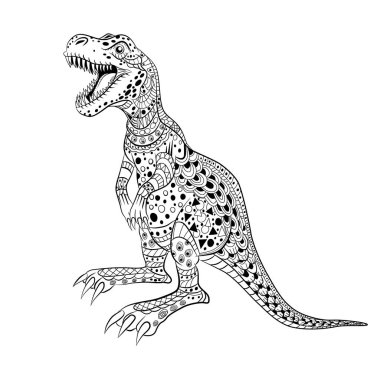 Tyrannosaur'u - Tarih öncesi kertenkele. Antistress boyama kitabı 