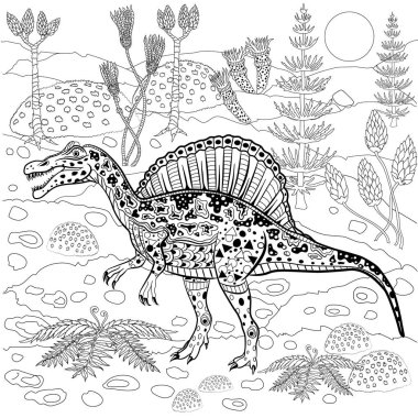 Spinosaurus doğada. Yetişkinler için Antistress boyama kitabı