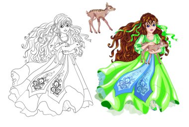 Küçük kız - Prenses ellerinin üstünde bir deer ile