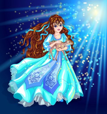 Küçük kız - Prenses ellerinin üstünde bir deer ile.