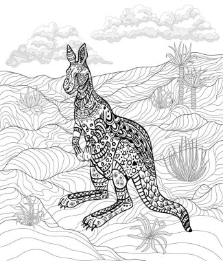 Antistress boyama kitabı. Kanguru doğada.