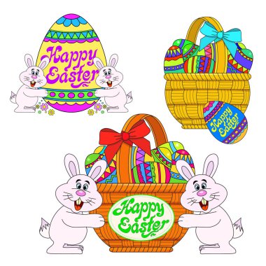 Paskalya tavşanları, sepetler, yumurta ile ayarla 