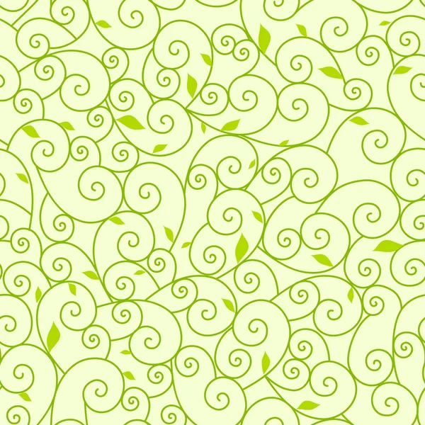 Αφηρημένο πράσινο χωρίς ραφή πρότυπο με φύλλωμα και τα κύματα — Διανυσματικό Αρχείο