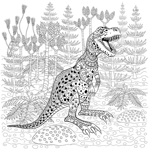 Tiranosaurio en la naturaleza. Libro para colorear antiestrés para adultos — Archivo Imágenes Vectoriales