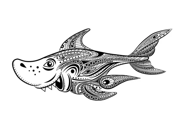 Livre à colorier pour adulte. Fanny requin dessin animé — Image vectorielle