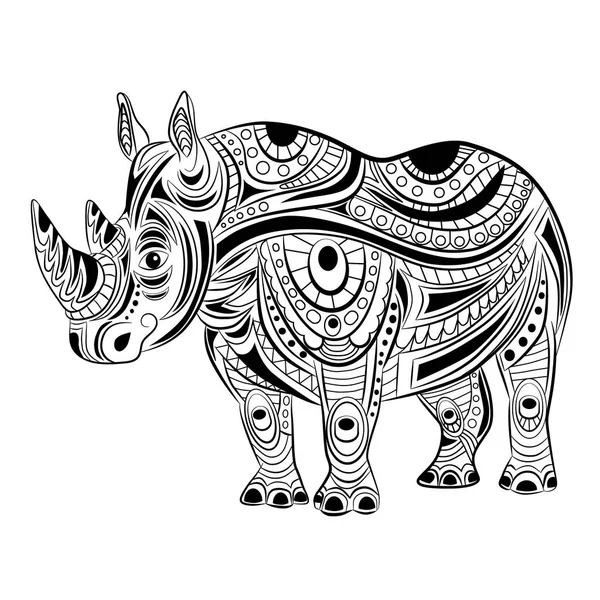 Hand drawn ink zentangle rhinoceros for relax and meditation — Stock Vector