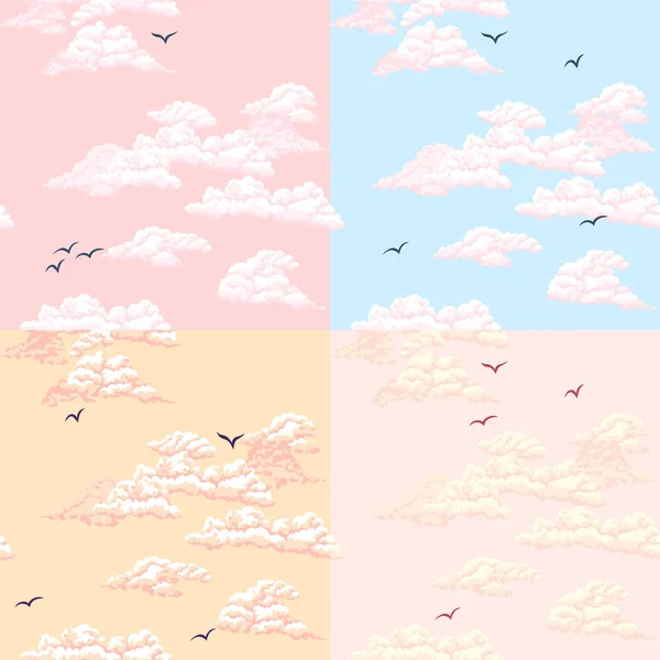 Modèle sans couture. Ciel, nuages, oiseaux — Image vectorielle