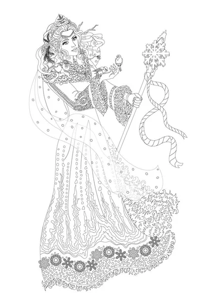 Dame d'hiver dans la couronne et manteau de fourrure — Image vectorielle