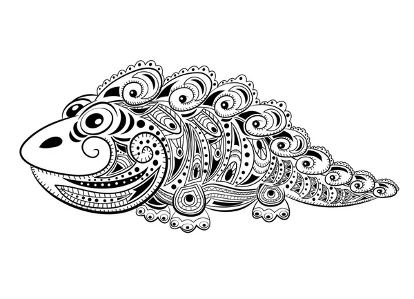 Cocodrilo vector estilizado, zentangle aislado sobre fondo blanco — Vector de stock