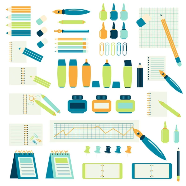 Stationery set, drawn in the style of the flat. — Stock Vector