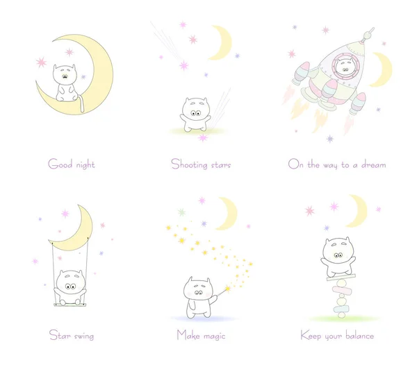 Conjunto de divertidas mascotas de dibujos animados kawaii . — Vector de stock