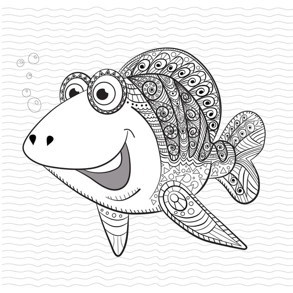 Antistress coloring book for adult and children. Funny fish — Stock Vector
