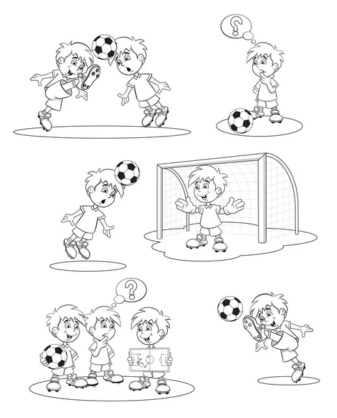 Establecer jugadores de fútbol de dibujos animados.Ilustración vectorial. Libro para colorear . — Vector de stock