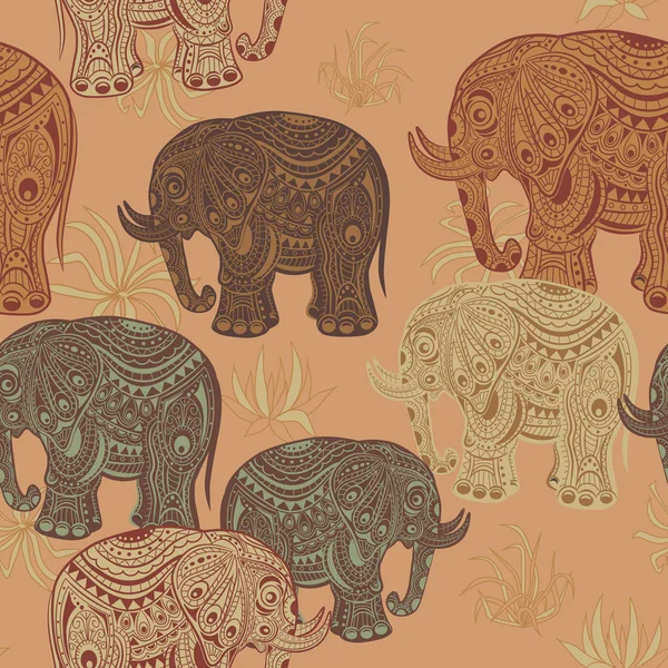 Seamless pattern with  ethnic elephant — Stock Vector