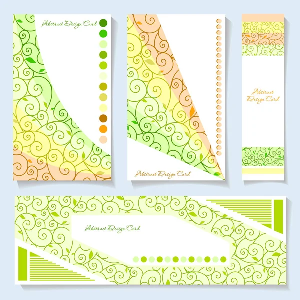 Conjunto de tarjetas con elementos texturas de hojas y ondas — Vector de stock