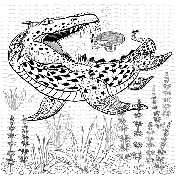 Underwater monster hunts bathyscaphe. Antistress Coloring Book f — Stock Vector