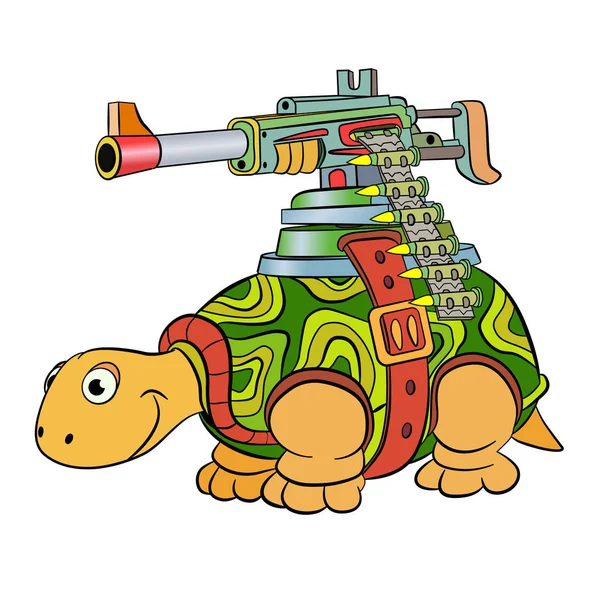 Kamp sköldpadda i kamouflage med pistol montera på skalet — Stock vektor
