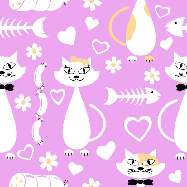 Motif sans couture avec drôles de chats de dessin animé — Image vectorielle