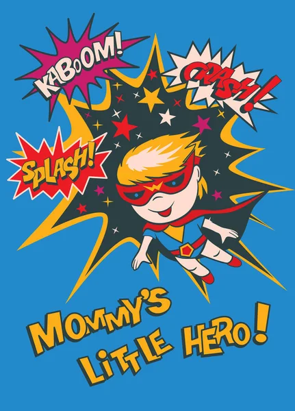 Funny cartoon character - a boy-superhero. Elements of superhero — Stock Vector