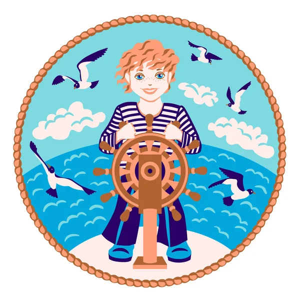 Tisk - veselé karikatury námořníka s volantem — Stockový vektor