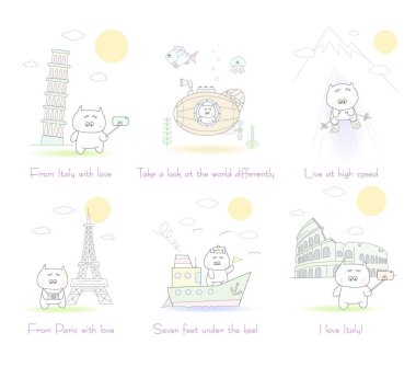 Komik karikatür kawaii evcil hayvan kümesi