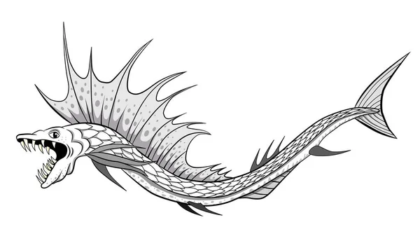 Serpiente de peces de aguas profundas. Libro para colorear antiestrés — Archivo Imágenes Vectoriales