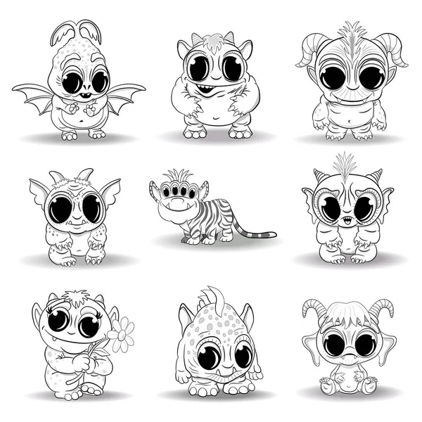 Monstros engraçados de desenhos animados, personagens isolados vetoriais. Colorir boo — Vetor de Stock