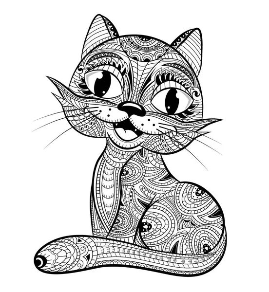 Libro para colorear gato anti-estrés — Vector de stock