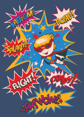 Komik çizgi film karakteri - çocuk süper kahraman. Süper kahraman unsurları