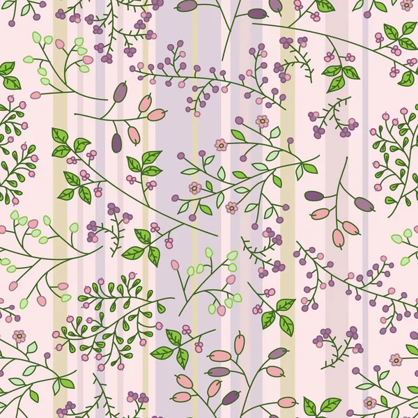 Motif floral sans couture avec branches, feuilles, fleurs et berri — Image vectorielle