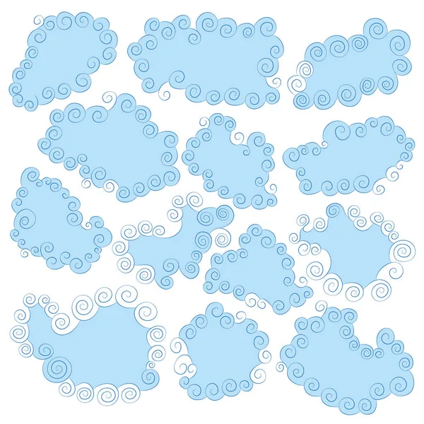 Conjunto de nubes de glamour azul con rizos y olas — Archivo Imágenes Vectoriales