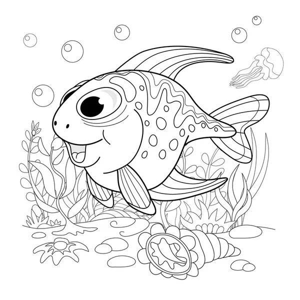 Cartoon fanny fish. Illustration of a coloring page. — Stock Vector