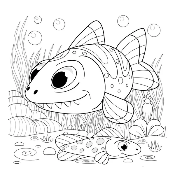 Cartoon fanny vis. Illustratie van een kleurplaat. — Stockvector