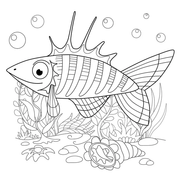 Fanny fish dei cartoni animati. Illustrazione di una pagina da colorare . — Vettoriale Stock