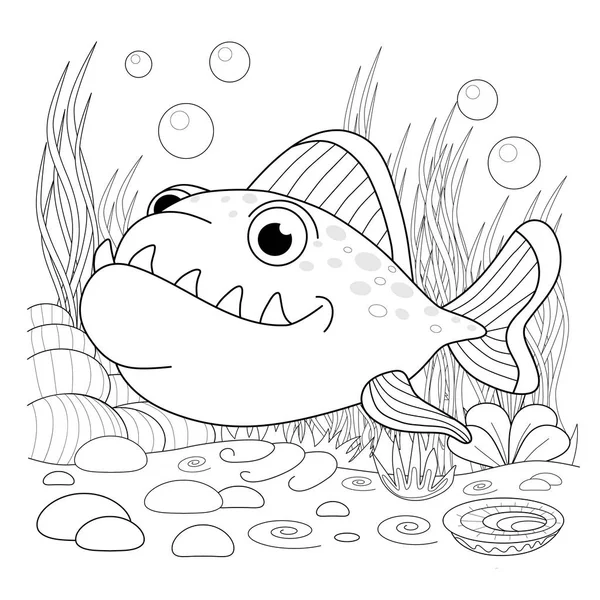 Dibujos animados fanny fish.Illustration de una página para colorear . — Vector de stock