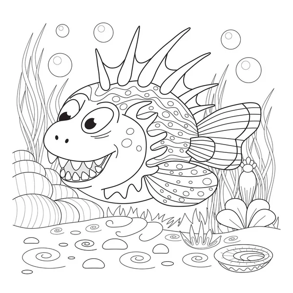 Cartoon-Fanny-Fische. Abbildung einer Malseite. — Stockvektor