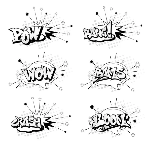 Éléments drôles de super-héros de dessin animé : crash, boom, pow, bang, wo — Image vectorielle