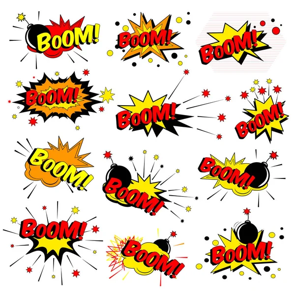 Funny cartoon superhero elements: different clouds with boom — Stock Vector