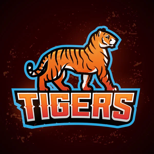 Tiger mascot vector. Sport design template. Football or baseball illustration. College league insignia, School team on fire background. — Stock Vector