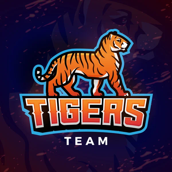 Tiger mascot vector. Sport design template. Football or baseball illustration. College league insignia, School team icon on dark background. — Stock Vector