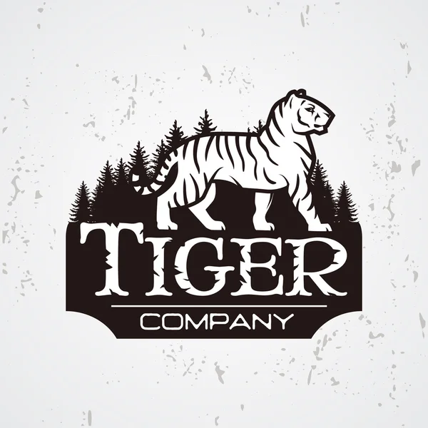 Bengaalse tijger in bos vector. Mascotte shirt ontwerpsjabloon. Shop of product afbeelding. Expeditie insignia, Sport team logo op lichte achtergrond. — Stockvector