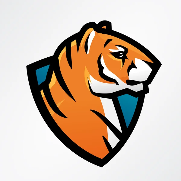 Tiger shield sport mascot template. Football or baseball patch design. College league insignia, High school team vector — Stock Vector