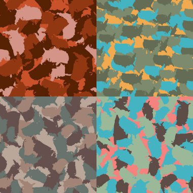 ABD şekil camo seamless modeli kümesi. Renkli Amerika Kentsel kamuflaj. Vektör kumaş Tekstil baskı tasarımı